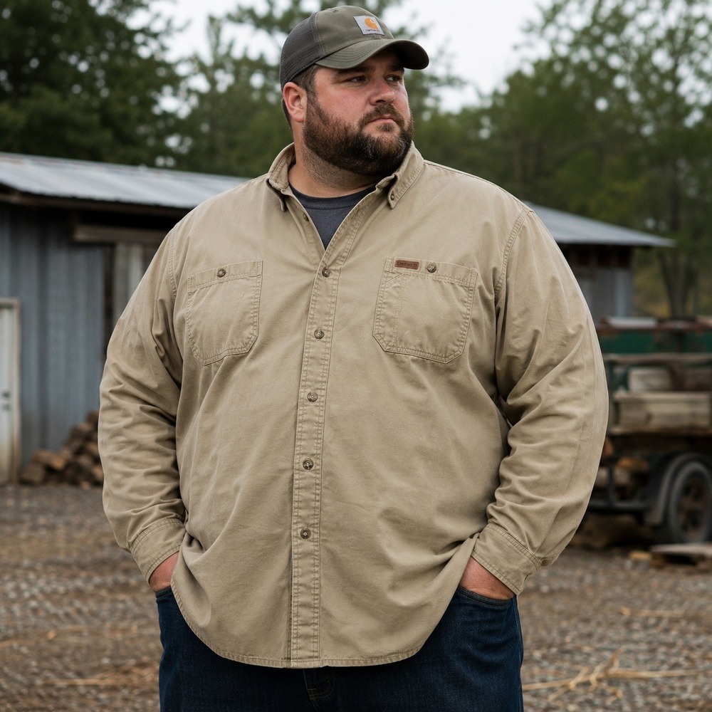 Carhartt Work Shirt Khaki Cotton Utility Button Front Men's 3XL Workwear Outdoor